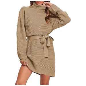 Women's 2024 Fall Sweater Dresses Turtleneck Batwing Khaki