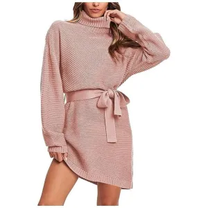 Women's 2024 Fall Sweater Dresses Turtleneck Batwing Pink