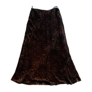 Women's 4P Lauren Ralph Lauren Velvet Paisley Silk Skirt Petite Boho Y2K Rayon