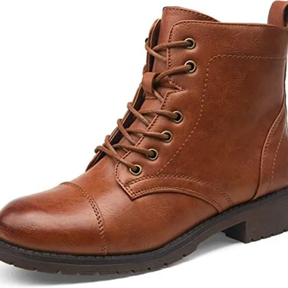 Women's Ankle Boots Fashion Booties Low Heel Lace up Ankle Boots, Brown