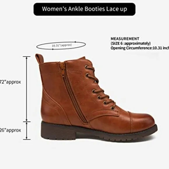 Women's Ankle Boots Fashion Booties Low Heel Lace up Ankle Boots, Brown