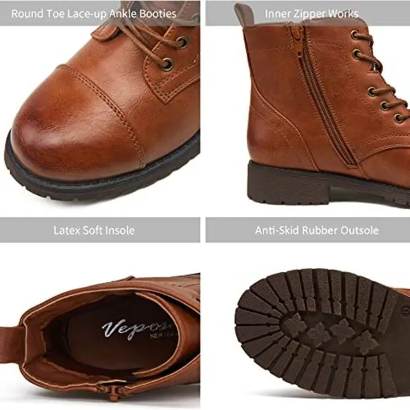 Women's Ankle Boots Fashion Booties Low Heel Lace up Ankle Boots, Brown