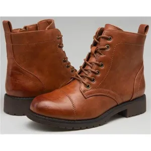 Women's Ankle Boots Fashion Booties Low Heel Lace up Ankle Boots, Brown