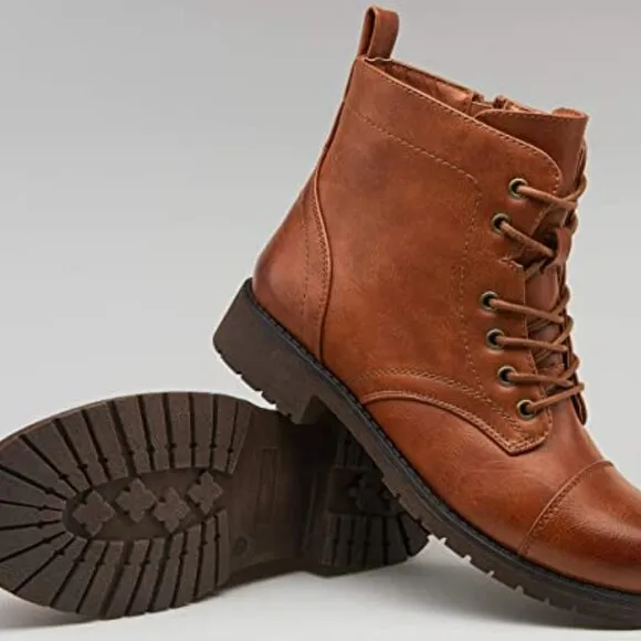 Women's Ankle Boots Fashion Booties Low Heel Lace up Ankle Boots, Brown