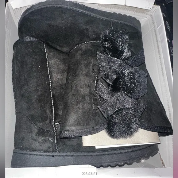 Women's Black Bow Snow Boots