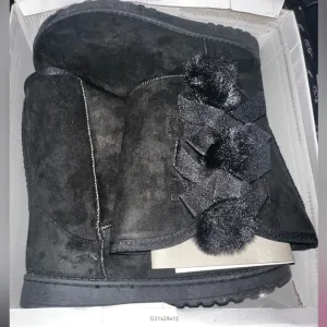 Women's Black Bow Snow Boots