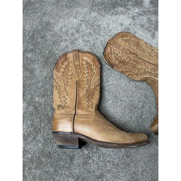Womens‎ Boots Ladies Old West Brown Leather Snip Toe Western Cowgirl Size: 7.5