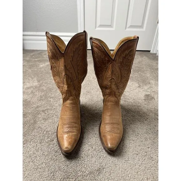 Womens‎ Boots Ladies Old West Brown Leather Snip Toe Western Cowgirl Size: 7.5