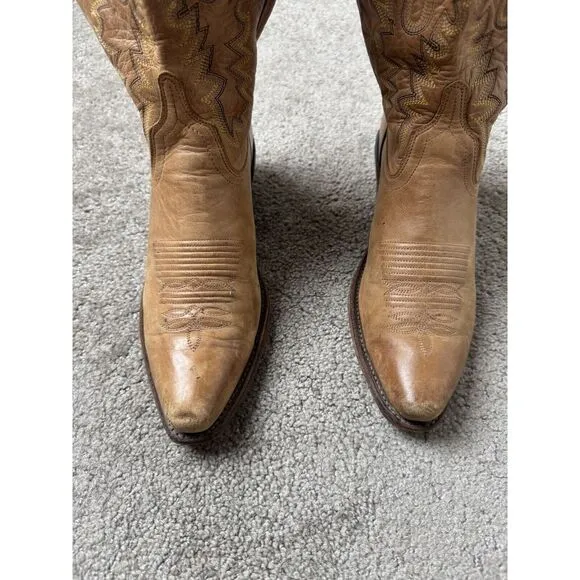 Womens‎ Boots Ladies Old West Brown Leather Snip Toe Western Cowgirl Size: 7.5