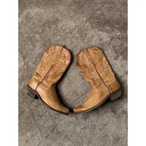 Womens‎ Boots Ladies Old West Brown Leather Snip Toe Western Cowgirl Size: 7.5