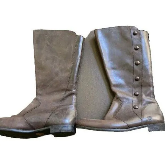 Womens Born Boots Brown Knee High Riding Leather Full Zip D83623 Size 7.5M Clean