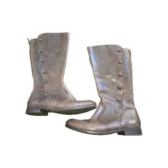 Womens Born Boots Brown Knee High Riding Leather Full Zip D83623 Size 7.5M Clean
