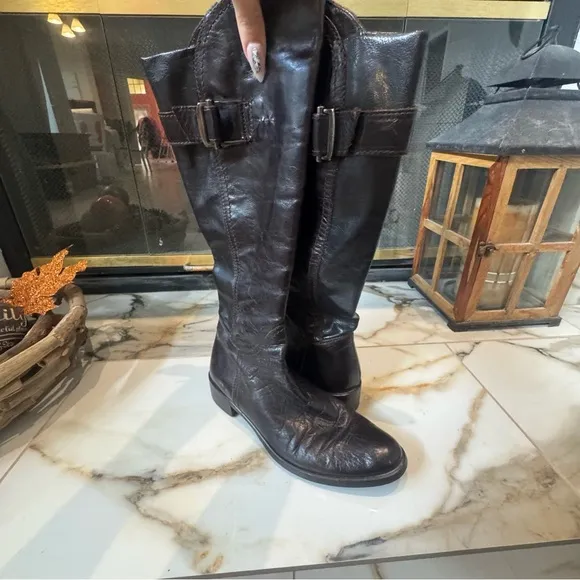 Women’s Brown Leather Side Zip Riding Boots Size 39