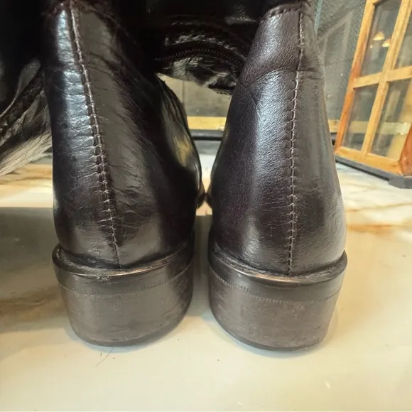 Women’s Brown Leather Side Zip Riding Boots Size 39