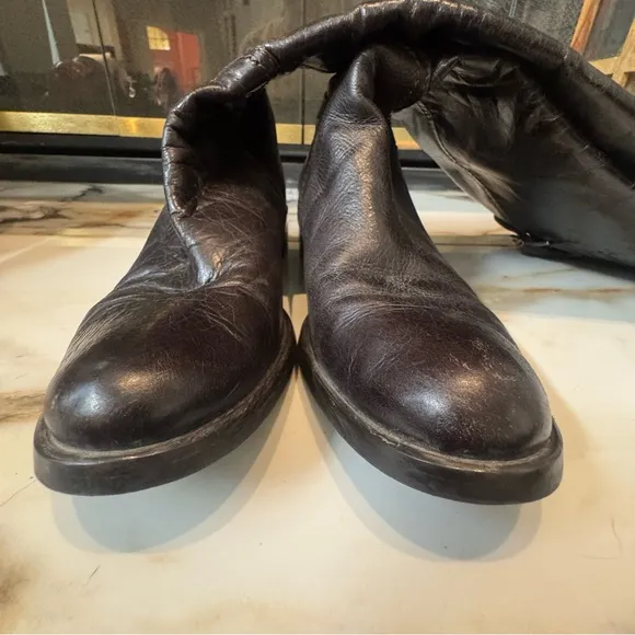 Women’s Brown Leather Side Zip Riding Boots Size 39