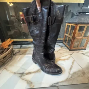 Women’s Brown Leather Side Zip Riding Boots Size 39
