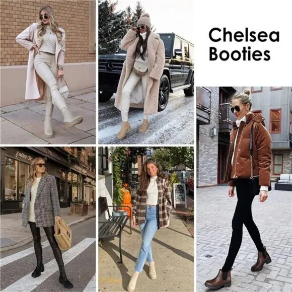 Women's Chelsea Boots Fashion Lug Sole Chunky Heel Slip on Elastic