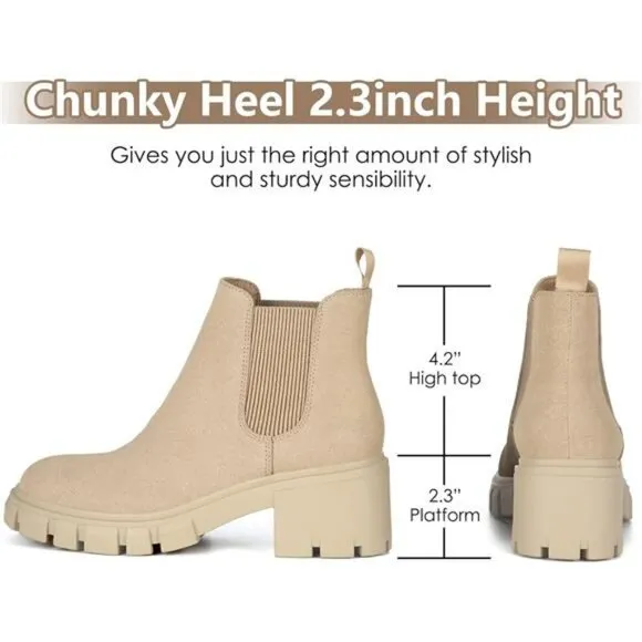 Women's Chelsea Boots Fashion Lug Sole Chunky Heel Slip on Elastic