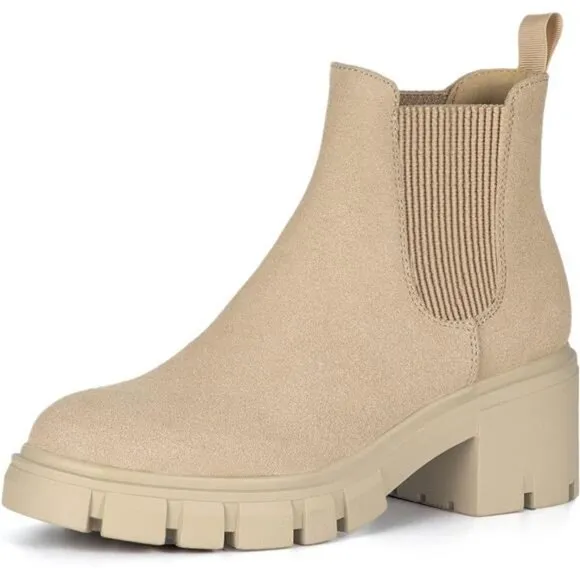 Women's Chelsea Boots Fashion Lug Sole Chunky Heel Slip on Elastic