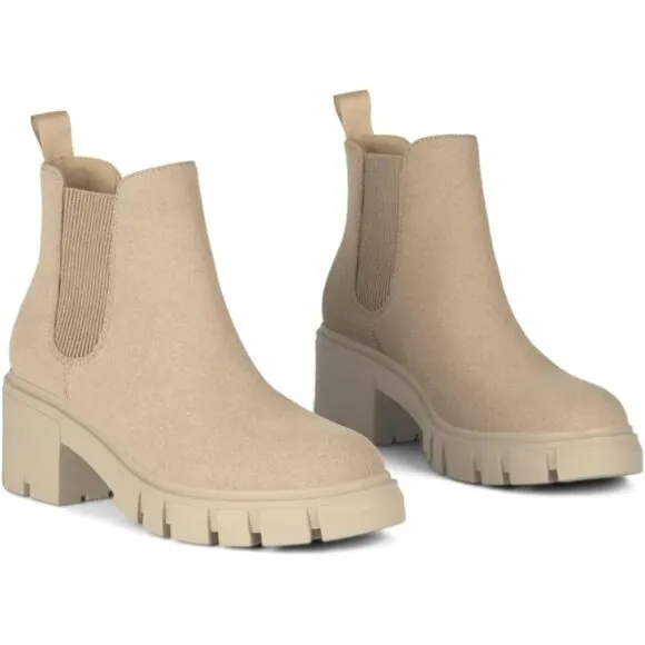 Women's Chelsea Boots Fashion Lug Sole Chunky Heel Slip on Elastic
