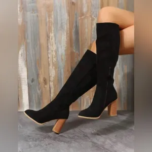 🍁Women's Chunky Heel Western Boots, Knee High, Side Zipper