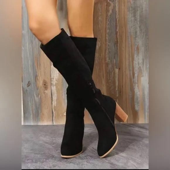🍁Women's Chunky Heel Western Boots, Knee High, Side Zipper