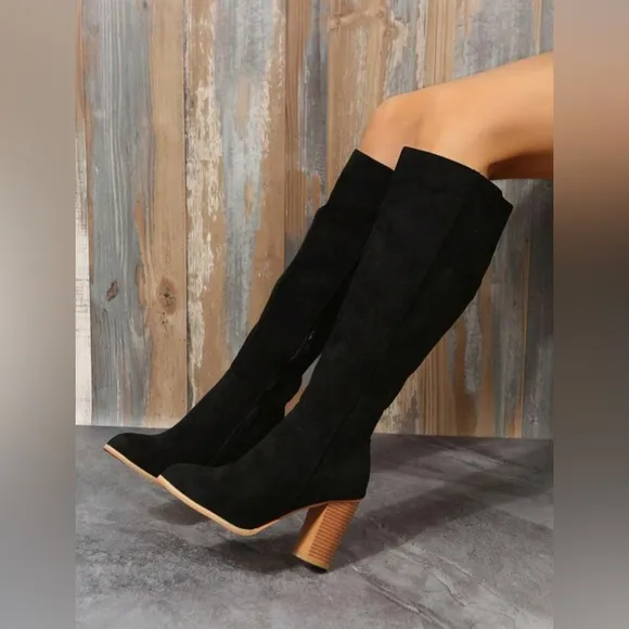 🍁Women's Chunky Heel Western Boots, Knee High, Side Zipper