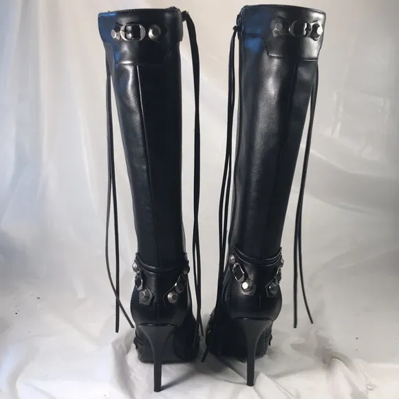 Women’s Fashion Knee High Black Vegan Leather Pointy Toe Stiletto Punk Boots