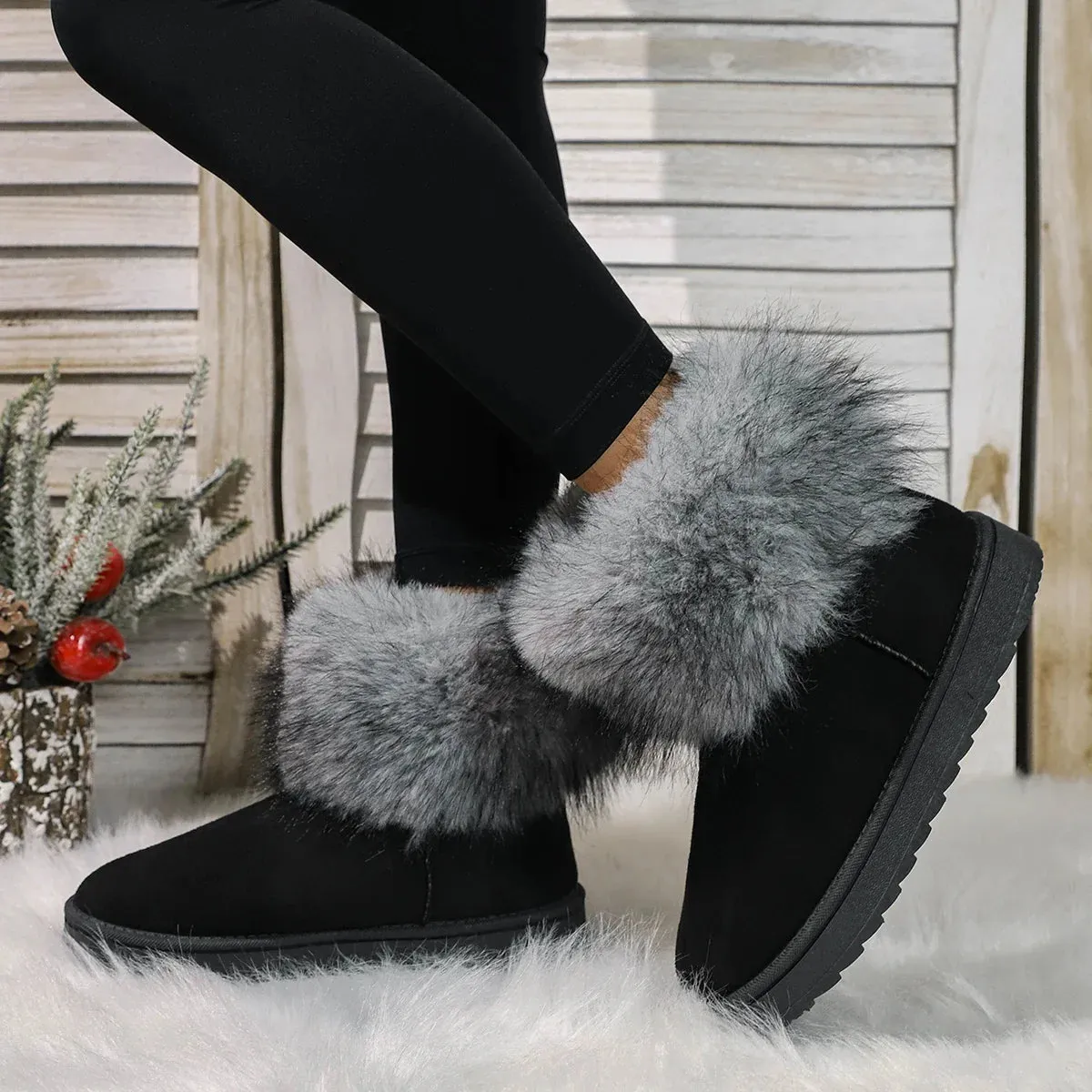 Women's Furry Winter Suede Thermal Snow Boots – Cozy & Stylish Slip-On Ankle Boots