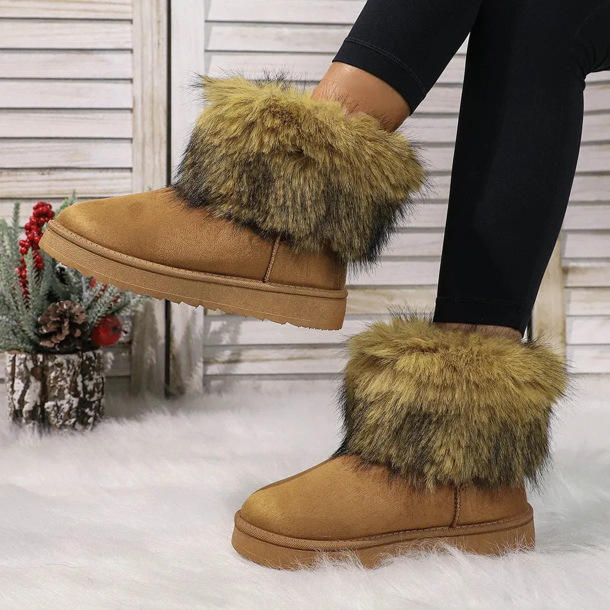 Women's Furry Winter Suede Thermal Snow Boots – Cozy & Stylish Slip-On Ankle Boots