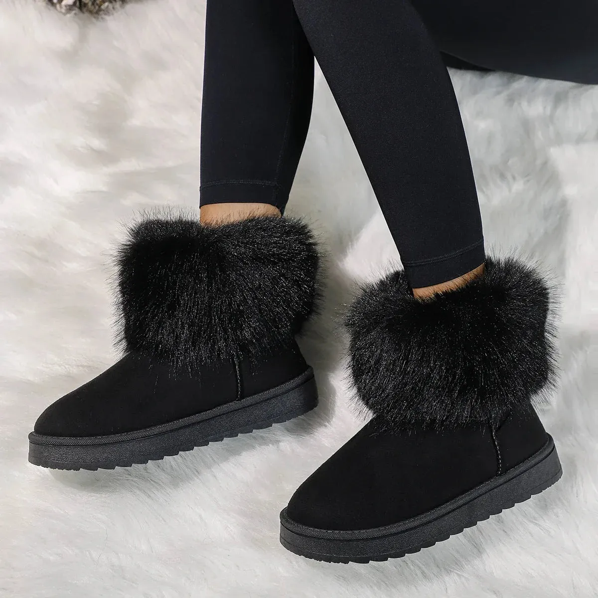 Women's Furry Winter Suede Thermal Snow Boots – Cozy & Stylish Slip-On Ankle Boots
