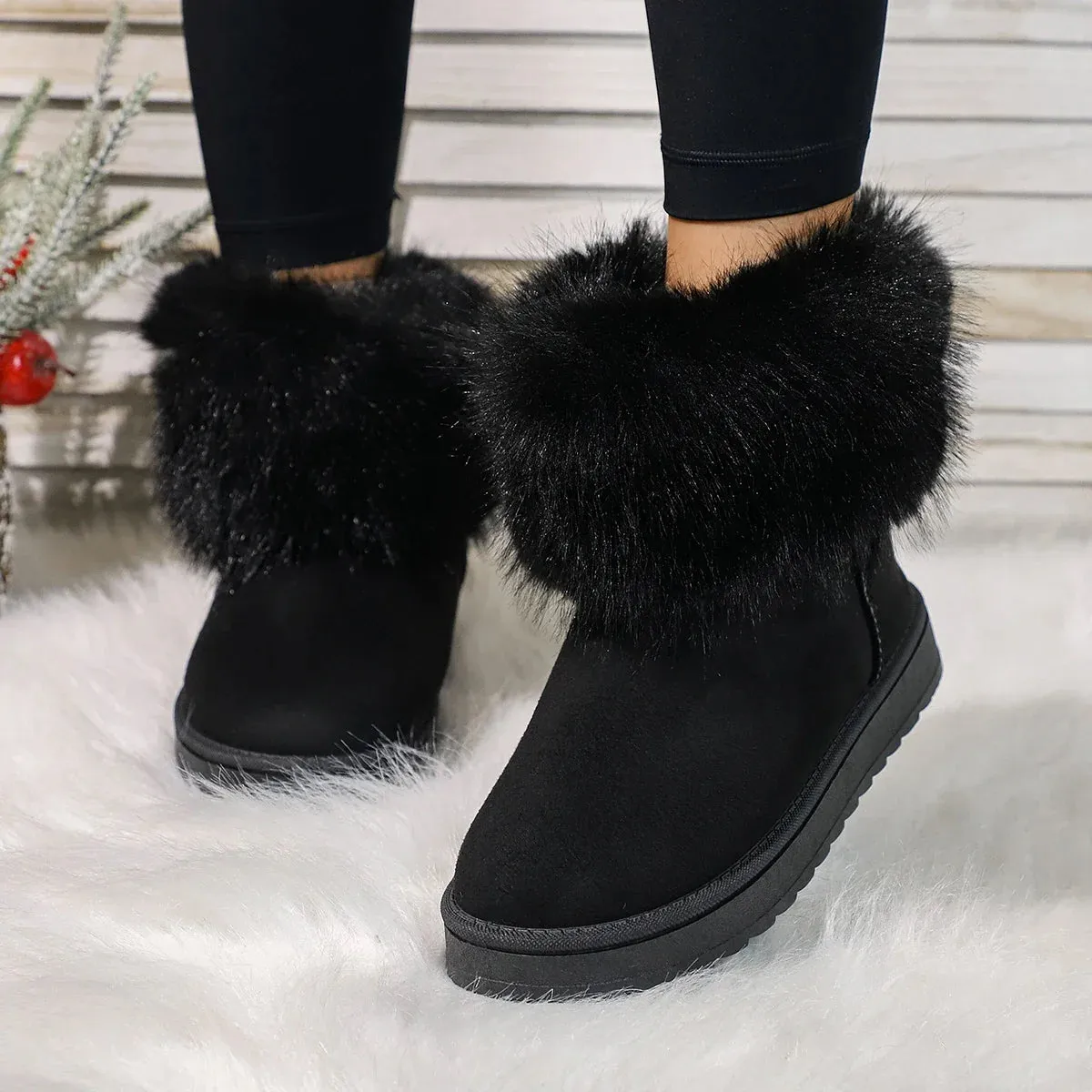 Women's Furry Winter Suede Thermal Snow Boots – Cozy & Stylish Slip-On Ankle Boots