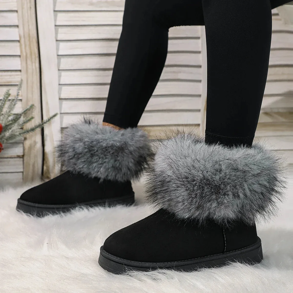 Women's Furry Winter Suede Thermal Snow Boots – Cozy & Stylish Slip-On Ankle Boots