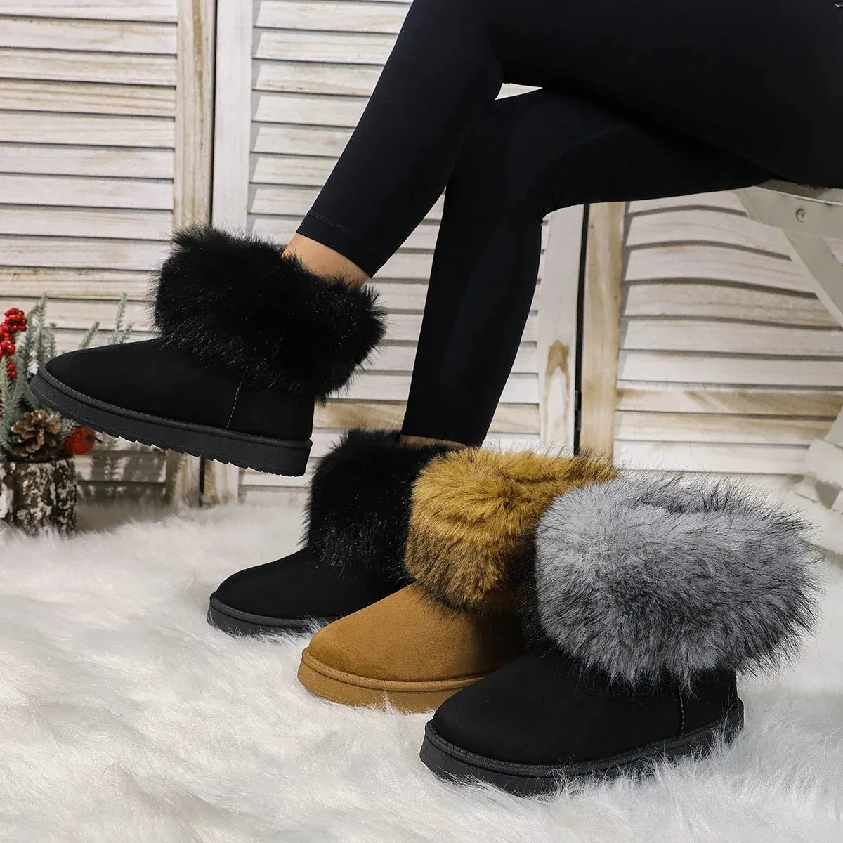 Women's Furry Winter Suede Thermal Snow Boots – Cozy & Stylish Slip-On Ankle Boots