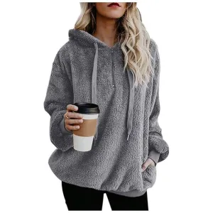 Women's Fuzzy Hoodies Sport Pullover Hoodie Grey