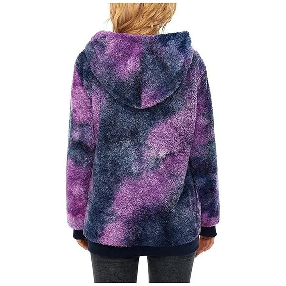Women's Fuzzy Hoodies Sport Pullover Hoodie Y Blue Purple Tie Dye