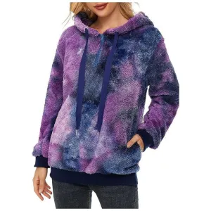 Women's Fuzzy Hoodies Sport Pullover Hoodie Y Blue Purple Tie Dye