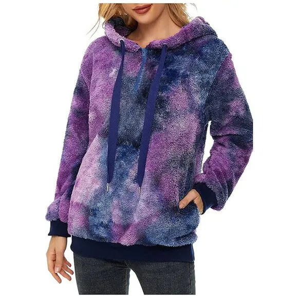 Women's Fuzzy Hoodies Sport Pullover Hoodie Y Blue Purple Tie Dye