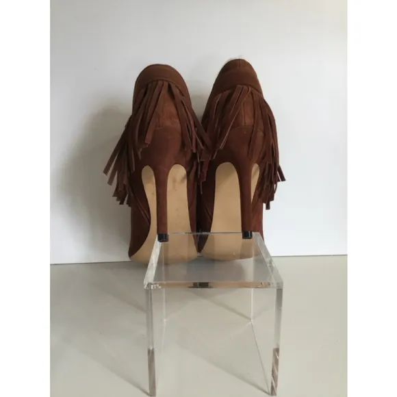 Women's June Ambrose Brown Leather Fringe Ankle Boots Size 8M#0187