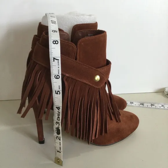 Women's June Ambrose Brown Leather Fringe Ankle Boots Size 8M#0187
