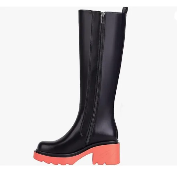 Women's Knee High Chunky Block Heel Elastic Lug Sole Boots