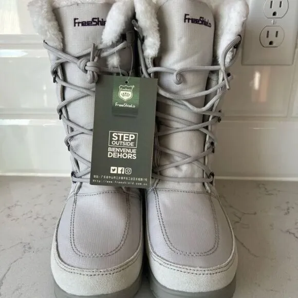 Womens Light Grey Snow Boots W/ Fleece Lining &amp; Insulated Soles By FreeShield Si
