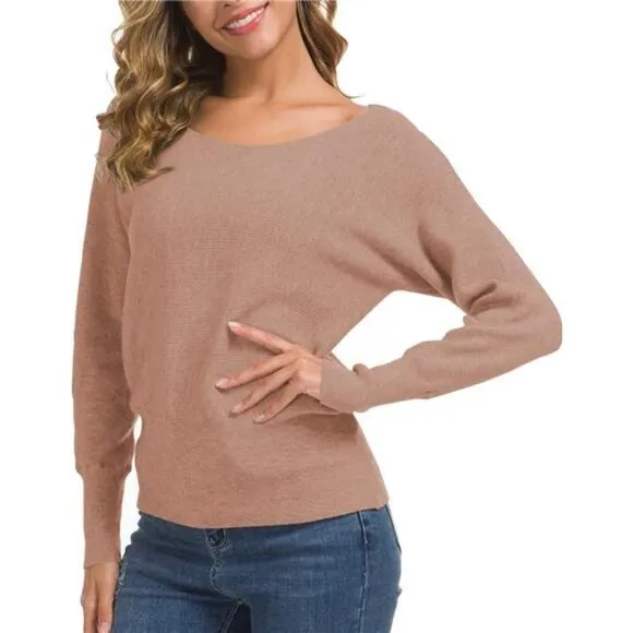 Women's Off Shoulder Sweater Long Sleeve Loose Pullover Knit Top