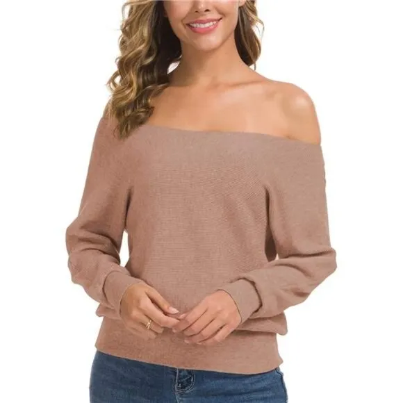 Women's Off Shoulder Sweater Long Sleeve Loose Pullover Knit Top