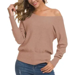 Women's Off Shoulder Sweater Long Sleeve Loose Pullover Knit Top