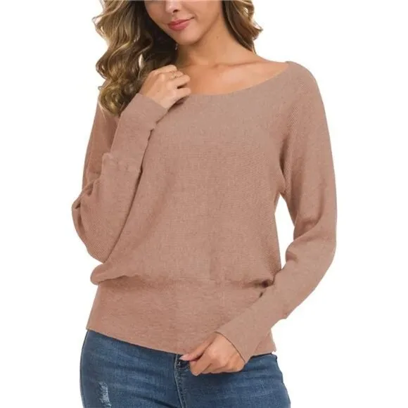 Women's Off Shoulder Sweater Long Sleeve Loose Pullover Knit Top