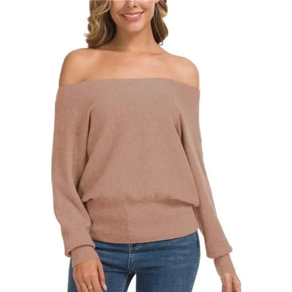 Women's Off Shoulder Sweater Long Sleeve Loose Pullover Knit Top