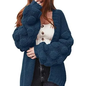 WOMENS Oversized Knit Cardigan Outwear Navy Blue