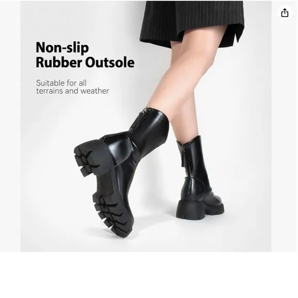 Women's Platform Chelsea Ankle Goth Punk Grunge Vinyl Chunky Heel Boots Booties