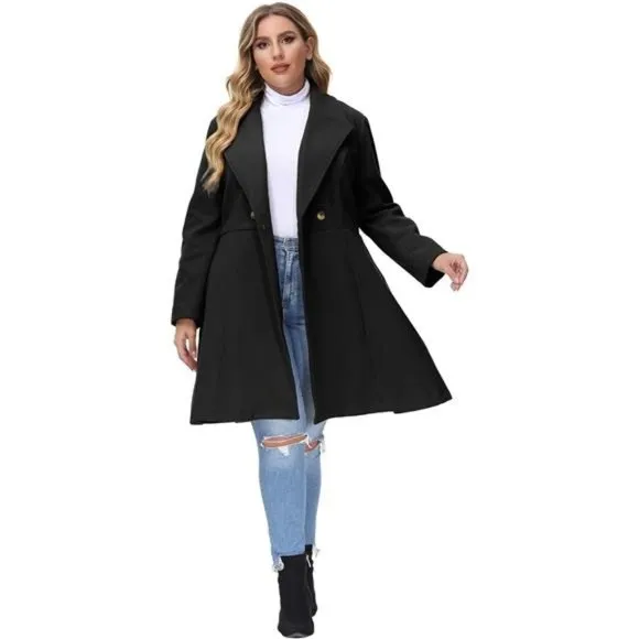 Women's Plus Size Wool Dress Coat Double Breasted Pea Coats Long Trench Coat